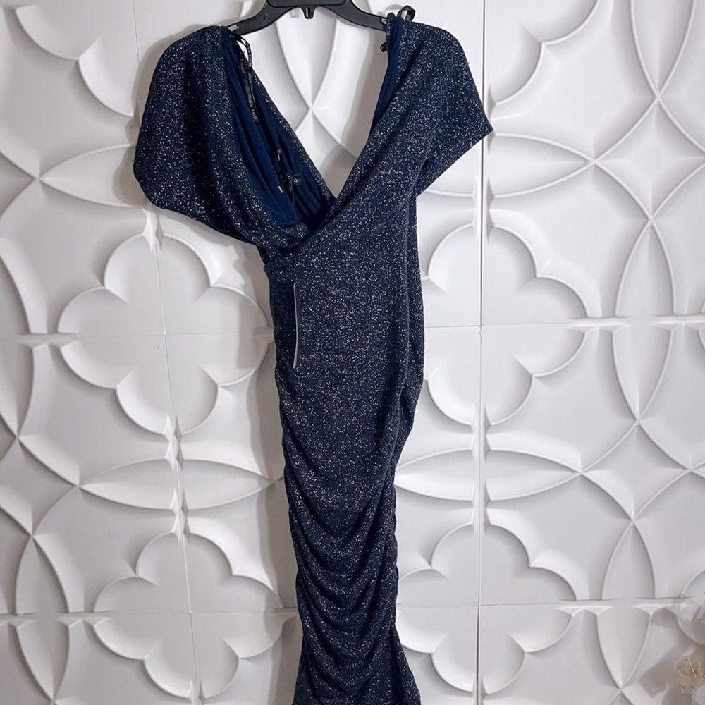 NWT BLACK HALO Tawny Metallic Ruched Sheath Dress In Dancing Nova SZ XS.  (87)